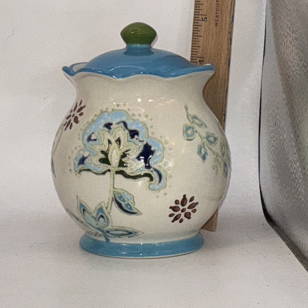 Dutch Wax Hand painted Ceramic Floral Lidded Jar 5x5
